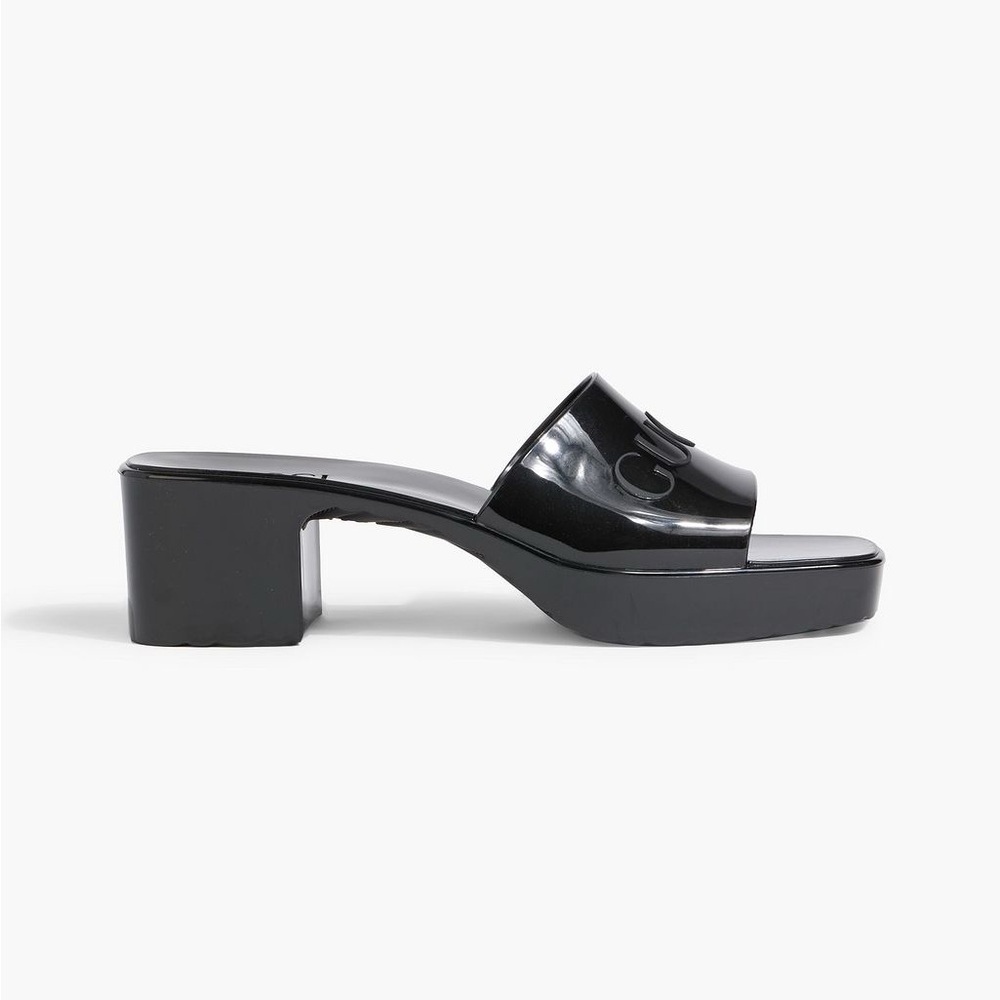 Gucci Black Rubber Sandal Slide Mules